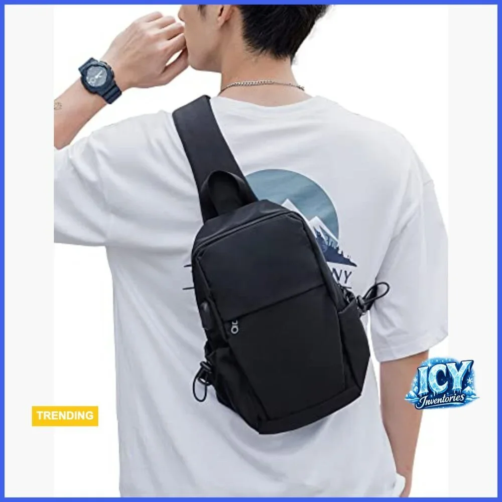 Lightweight Nylon Sling Backpack with USB Charger Port for Hiking Travel